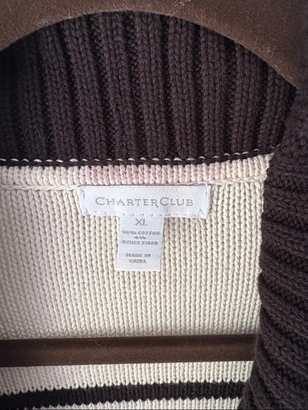XL Charter Club Black and Cream Striped Shawl Collar button up‎ Cardigan Sweater